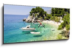 Obraz s hodinami 1D panorama - 120 x 50 cm F_AB81981240 - beach in Brela to Makarska Riviera, Dalmatia, Croatia