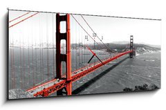 Obraz s hodinami   Golden Gate Bridge Red Pop on B W, 120 x 50 cm