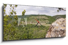 Obraz s hodinami 1D - 120 x 50 cm F_AB83256331 - View of well known vineyard Sobes in Znojmo region, Moravia, Cze - Pohled na známé vinice Sobes v Znojmě, na Moravě, v Cze