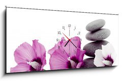Obraz s hodinami 1D panorama - 120 x 50 cm F_AB8343881 - pebble with ibiscus flower