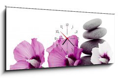 Obraz s hodinami   pebble with ibiscus flower, 120 x 50 cm