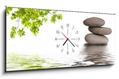 Obraz s hodinami   bannire zen, galets et feuilles d'rable, 120 x 50 cm