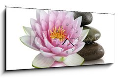 Obraz s hodinami 1D panorama - 120 x 50 cm F_AB8408992 - Fleur de lotus et galets zen