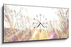 Obraz s hodinami 1D panorama - 120 x 50 cm F_AB84657670 - Sun rays on a meadow