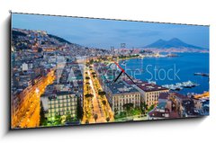 Obraz s hodinami 1D panorama - 120 x 50 cm F_AB84665162 - Naples, Italy, view of the bay and Vesuvius Volcano by night, from Posillipo