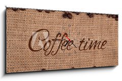 Obraz s hodinami 1D panorama - 120 x 50 cm F_AB84870244 - roasted coffee beans with title - pražených kávových zrn s názvem