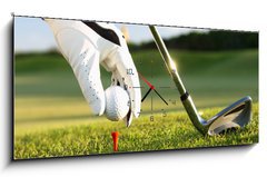 Obraz s hodinami 1D panorama - 120 x 50 cm F_AB8489083 - golf tee - golfov odpalit