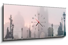 Obraz s hodinami 1D panorama - 120 x 50 cm F_AB85888464 - Charles Bridge in Prague at foggy morning - Karlv most v Praze na mlhavm rnu