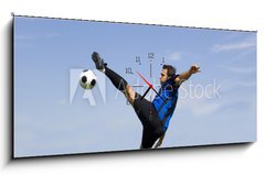 Obraz s hodinami 1D panorama - 120 x 50 cm F_AB867244 - football - soccer player volley