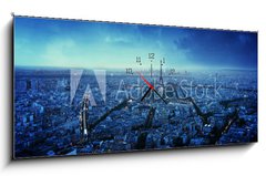 Obraz s hodinami 1D panorama - 120 x 50 cm F_AB86925891 - Paris skyline at sunset, France