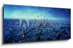 Obraz s hodinami 1D panorama - 120 x 50 cm F_AB86925891 - Paris skyline at sunset, France - Panoráma Paříže při západu slunce, Francie