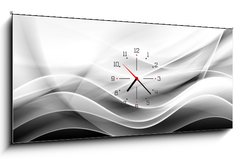 Obraz s hodinami 1D panorama - 120 x 50 cm F_AB88547506 - creative abstraction black and white wave background - kreativní abstrakce černé a bílé vlny pozadí