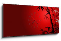 Obraz s hodinami 1D panorama - 120 x 50 cm F_AB8902413 - bamboo leaves on ared background. - bambusové listy na pozadí isd.