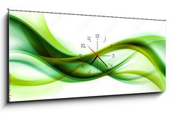Obraz s hodinami 1D panorama - 120 x 50 cm F_AB89102505 - abstract green wave background - abstraktní pozadí zelené vlny