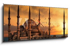 Obraz s hodinami 1D panorama - 120 x 50 cm F_AB89242472 - The Blue Mosque in Istanbul during sunset - Modrá mešita v Istanbulu při západu slunce