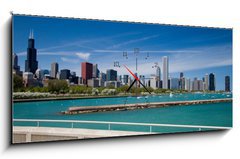 Obraz s hodinami   chicago skyline, 120 x 50 cm
