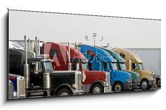 Obraz s hodinami 1D - 120 x 50 cm F_AB90724354 - Semi Trucks - Polopřívěsy