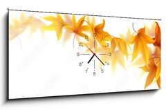 Obraz s hodinami 1D panorama - 120 x 50 cm F_AB90900017 - Swirl of falling autumn maple leaves isolated on white