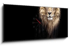 Obraz s hodinami 1D panorama - 120 x 50 cm F_AB91596969 - Portrait of a Beautiful lion, lion in the dark