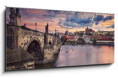 Obraz s hodinami 1D panorama - 120 x 50 cm F_AB91621978 - Prague. Image of Prague, capital city of Czech Republic, during beautiful sunset.