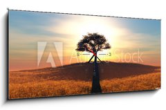 Obraz s hodinami 1D panorama - 120 x 50 cm F_AB91708972 - sunset and tree - západ slunce a strom