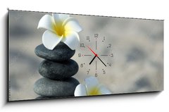 Obraz s hodinami 1D panorama - 120 x 50 cm F_AB92571268 - Spa stones with flowers on sand beach close up
