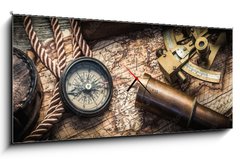 Obraz s hodinami 1D panorama - 120 x 50 cm F_AB93084351 - vintage marine still life - ročník mořského zátiší