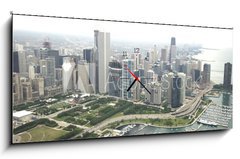 Obraz s hodinami 1D panorama - 120 x 50 cm F_AB9395824 - Amazing photo of Chicago - Úžasná fotka čtvrti Chicago s centrem podél jezera Shore Drive
