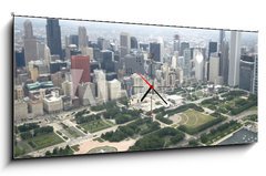 Obraz s hodinami 1D panorama - 120 x 50 cm F_AB9395863 - Downtown Chicago from the East via the air - Downtown Chicago z východu vzduchem