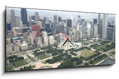 Obraz s hodinami 1D panorama - 120 x 50 cm F_AB9395863 - Downtown Chicago from the East via the air - Downtown Chicago z vchodu vzduchem