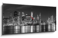 Obraz s hodinami 1D panorama - 120 x 50 cm F_AB94054059 - Black and white New York City at night panoramic picture, USA.