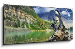 Obraz s hodinami 1D panorama - 120 x 50 cm F_AB9566686 - Moraine Lake, Alberta, Banff National Park - Jezero Moraine, Alberta, národní park Banff