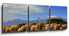 Obraz s hodinami   Kilimanjaro And Elephants, 150 x 50 cm