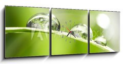 Obraz s hodinami 3D tdln - 150 x 50 cm F_BM10523308 - drops with green grass