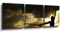 Obraz s hodinami 3D tdln - 150 x 50 cm F_BM10544947 - samurai is drilled on sundown - samuraj je vyvrtn pi zpadu slunce