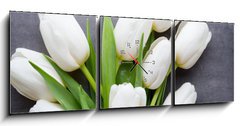 Obraz s hodinami 3D tdln - 150 x 50 cm F_BM105673696 - More white tulip on the grey background.