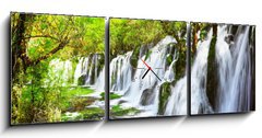 Obraz s hodinami 3D tdln - 150 x 50 cm F_BM107722539 - Scenic waterfall with crystal clear water among green forest