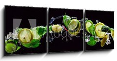 Obraz s hodinami 3D tdln - 150 x 50 cm F_BM107824838 - lime and lemon pieces with peppermint - kousky vpna a citronu s mty peprn