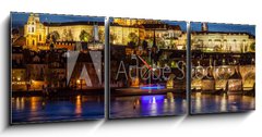 Obraz s hodinami 3D tdln - 150 x 50 cm F_BM110013090 - Prague Castle, Hradcany reflecting in Vltava river in Prague, Czech Republic at night