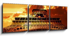 Obraz s hodinami 3D tdln - 150 x 50 cm F_BM11105750 - Eiffel tower on sunset - Eiffelova v pi zpadu slunce