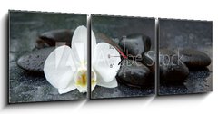 Obraz s hodinami 3D tdln - 150 x 50 cm F_BM113515481 - White orchid and black stones close up.