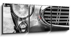 Obraz s hodinami 3D tdln - 150 x 50 cm F_BM114196795 - Black and white photo of classic car- vintage film grain filter effect styles - ernobl fotografie klasickho auta