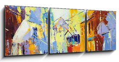 Obraz s hodinami 3D tdln - 150 x 50 cm F_BM115059065 - an original oil painting on canvas cubism style, parto of cubism landscapes collection, jut and ordinary day in the city, urban, city life,. - originln olejomalba na pltn, kubismus, st sbrky krajin kubismu, jut a obyejn den ve mst, mstsk, mstsk ivot.