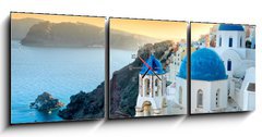 Obraz s hodinami   Santorini  Oia, 150 x 50 cm