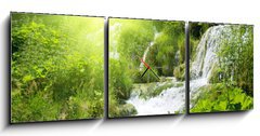 Obraz s hodinami 3D tdln - 150 x 50 cm F_BM11750042 - wateterfall in deep forest