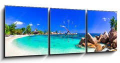 Obraz s hodinami 3D tdln - 150 x 50 cm F_BM118051170 - amazing tropical holidays in paradise beaches of Seychelles,Praslin