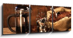 Obraz s hodinami   Sack of coffee beans with french press, 150 x 50 cm