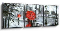 Obraz s hodinami   oil painting, street view of london. Artwork, Black, white and red, big ben, 150 x 50 cm