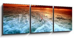 Obraz s hodinami 3D tdln - 150 x 50 cm F_BM12081689 - ocean sunrice