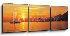 Obraz s hodinami   Panoramic view of Sailing at sunset with mountains, 150 x 50 cm
